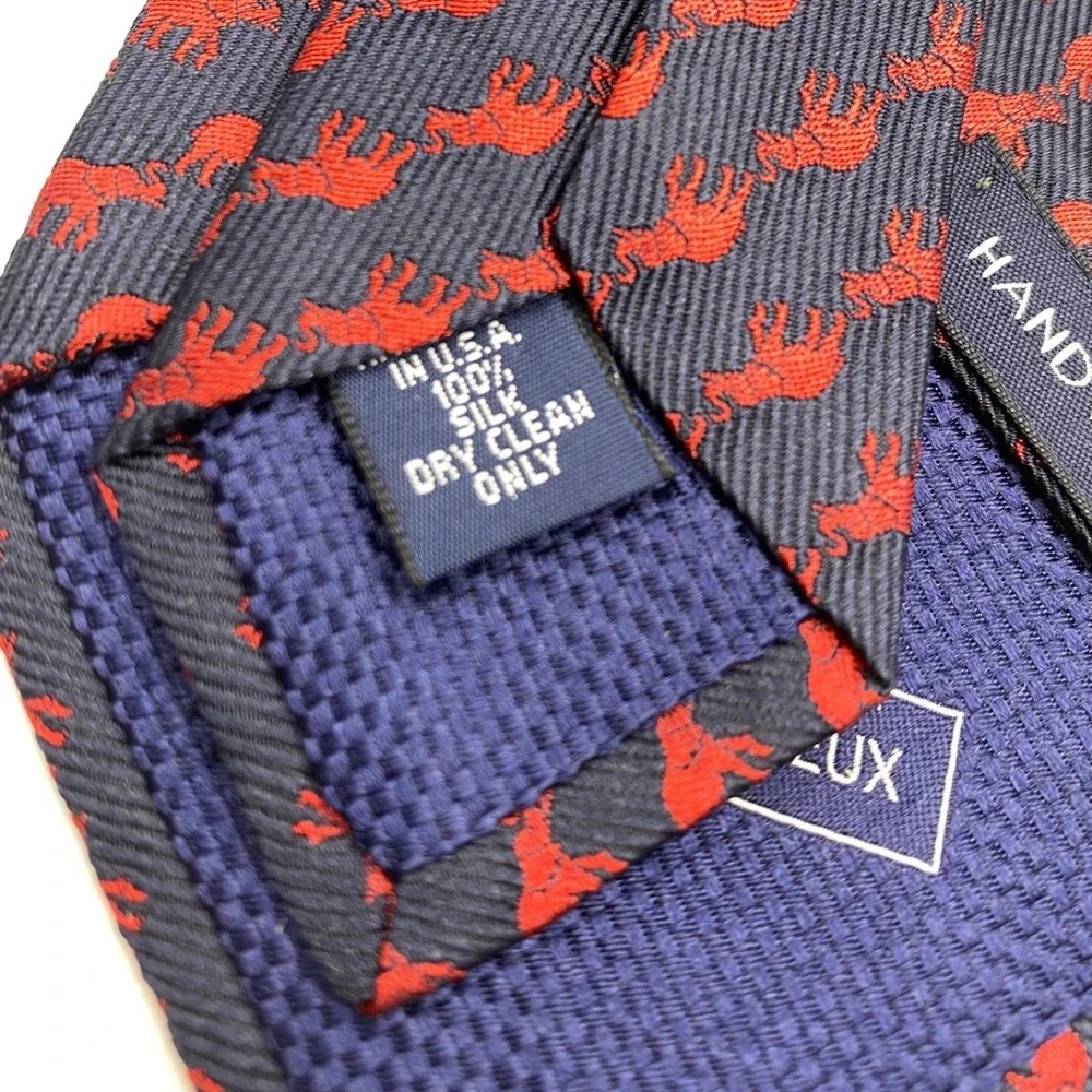DANIEL CREMIEUX Mens Navy Blue Red‎ Elephant Print Silk Necktie Handmade USA NWT